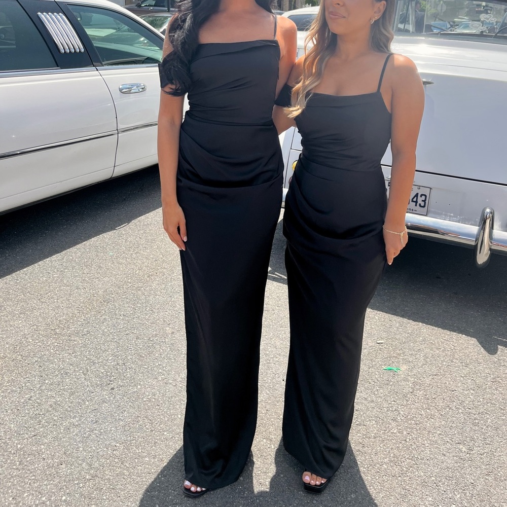 Worn like new - black silk one shoulder gown